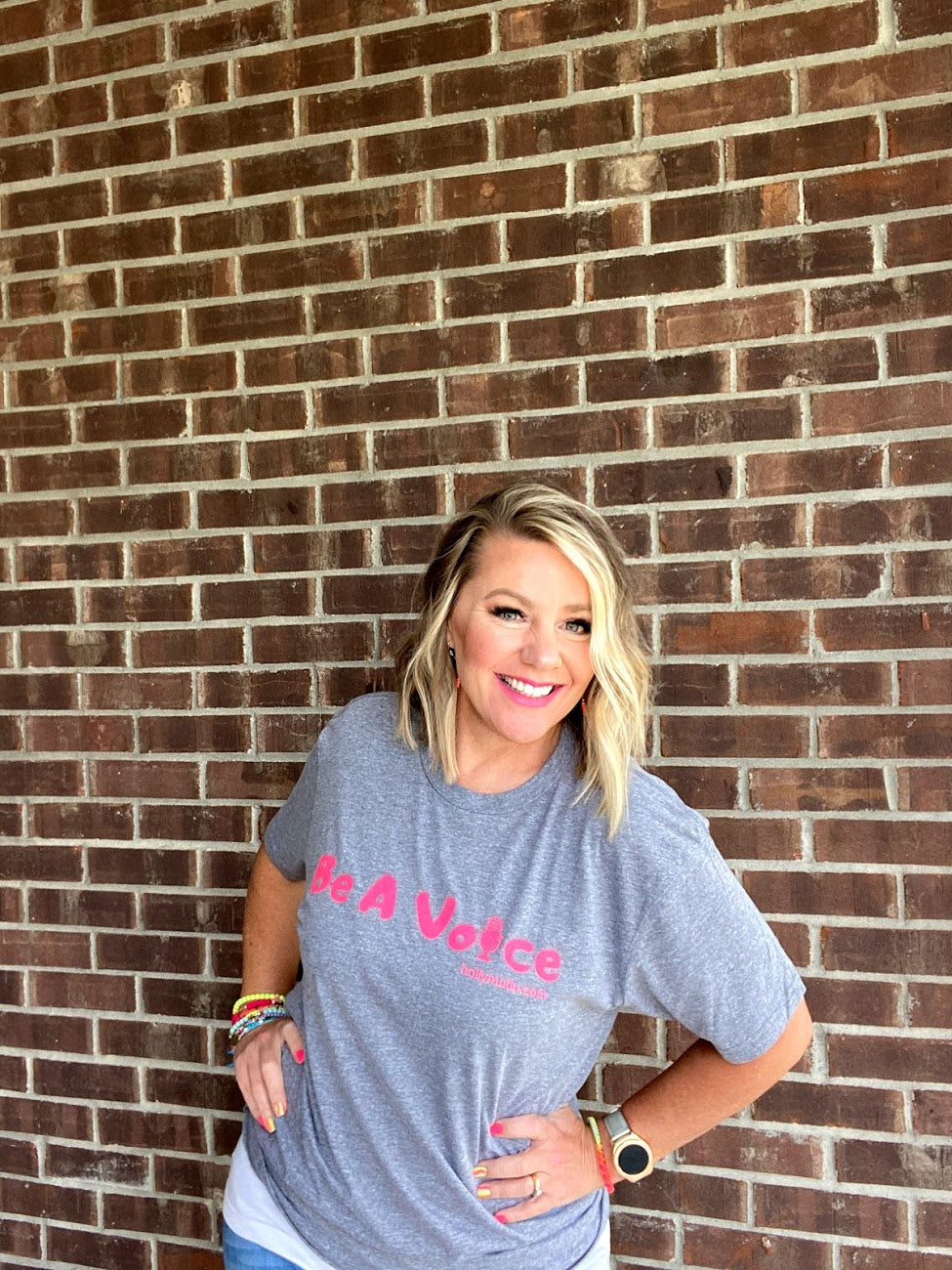 “Be A Voice” Unisex Triblend Gray Tee with Neon Pink Design