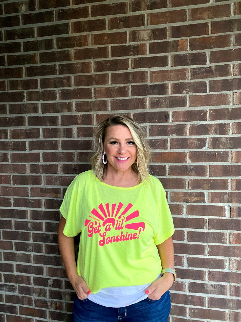 Neon Yellow “Get a lil’ Sonshine” Ladies Boxy Tee