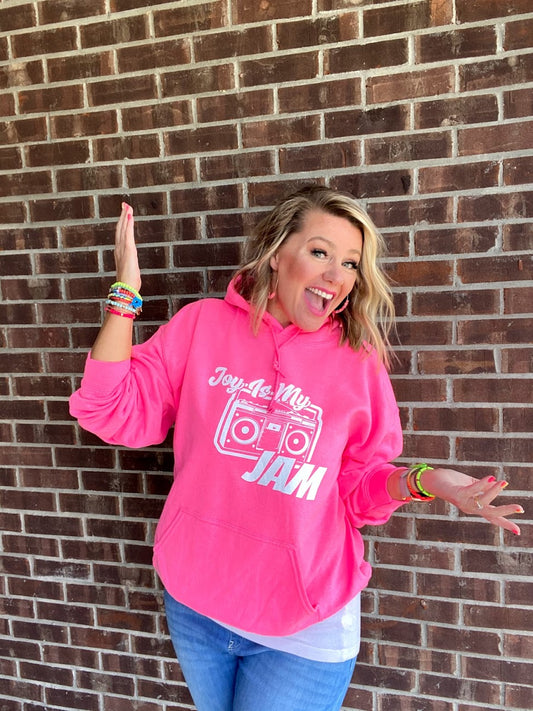 Joy Is My Jam Soft Neon Pink 100% Cotton Hoodie
